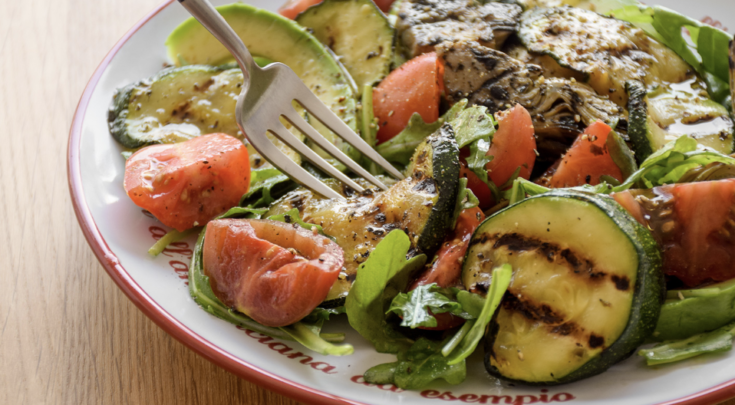 Grilled zucchini and avocado salad